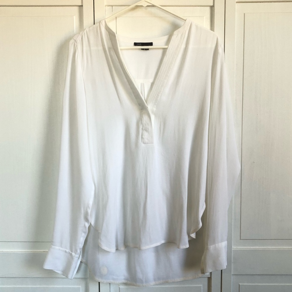 Vince White V-Neck Long Sleeve Blouse Top Size 8
